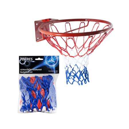Купить Сетка баскетбольная Torres, нить 4 мм, бело-сине-красная в Алексине 